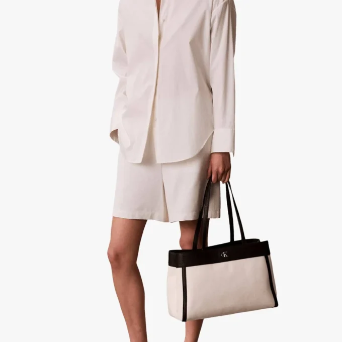 Donna Calvin Klein Borsa Tote Di Tela In Cotone